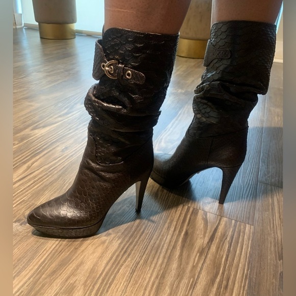 $2295 SERGIO ROSSI RARE Python Leather Dark Brown Lux Boots Shoes Heels 37.5 7.5 - Picture 4 of 13